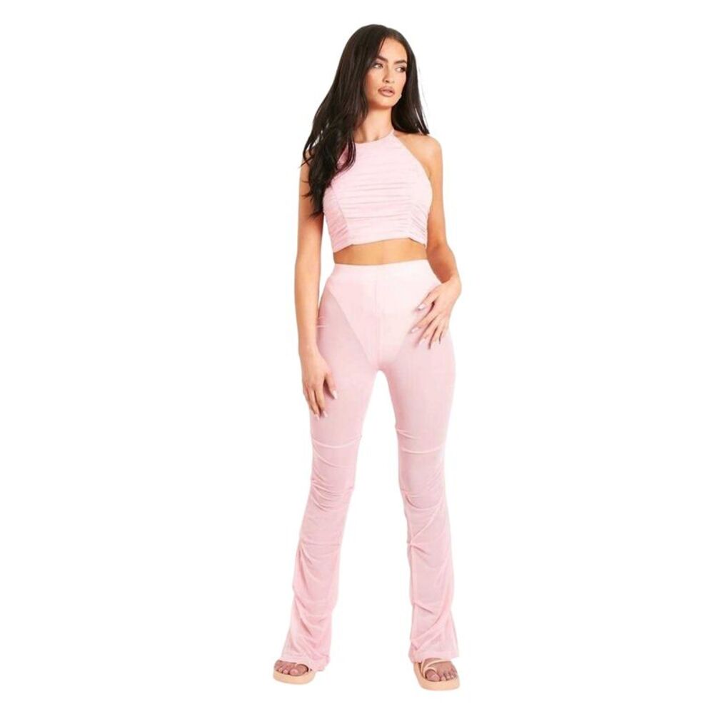 Missy Empire Womens/Ladies Mesh Flared Pants / Pink